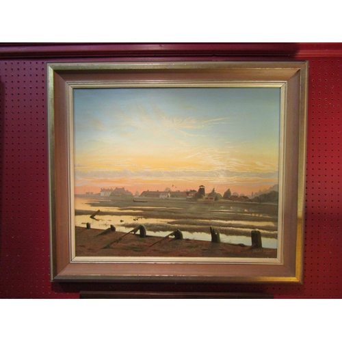 4035 - CHARLES FRANCIS: An oil on board of Broads scene in sunset, signed and dated 1971 lower right, frame... 