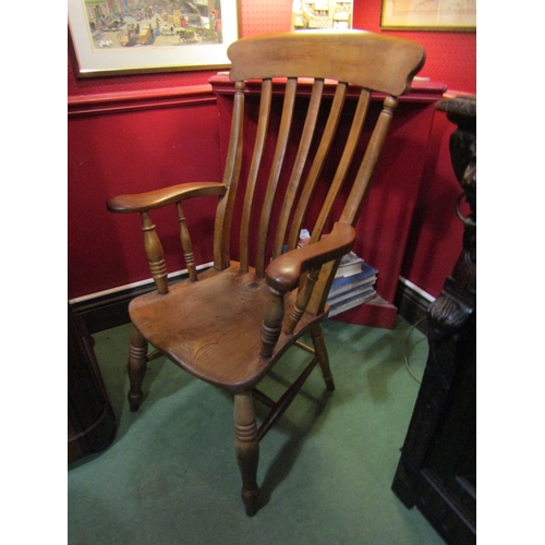 4037 - A Circa 1880 ash and elm seat, lathe back farmhouse armchair on ring turned arm supports and legs, j... 