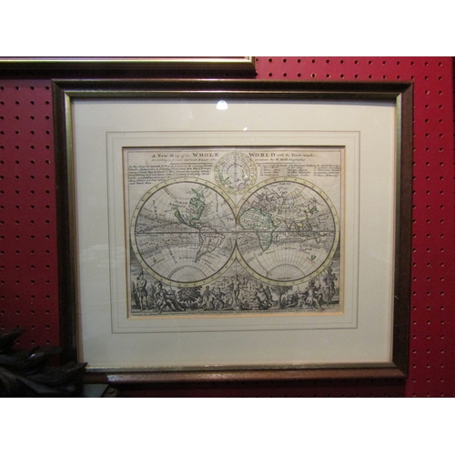 4052 - A World map by H.Moll printed for Thomas Bowles, framed and glazed, 21cm x 27cm image size