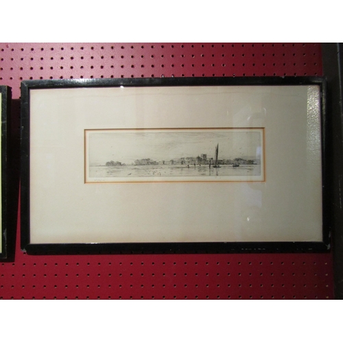 4084 - W L WYLLIE:  A pencil signed etching of Portchester, a/f discolouration to border and some foxing.  ... 