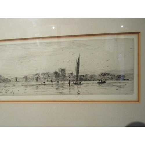 4084 - W L WYLLIE:  A pencil signed etching of Portchester, a/f discolouration to border and some foxing.  ... 