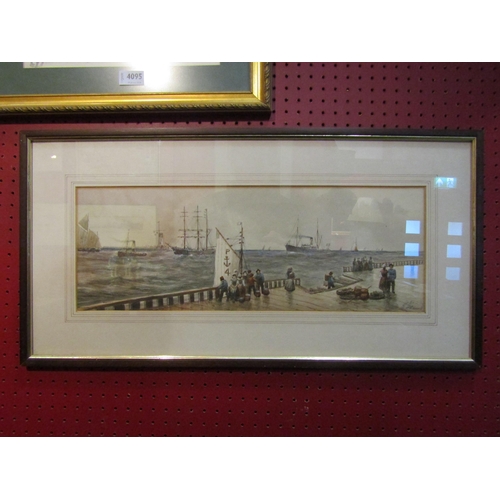 4097 - E ADAMS:  A watercolour of ships at harbour entrance as viewed from the promenade.  Signed lower rig... 