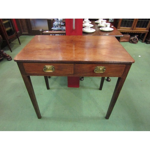 4102 - A Circa 1880 flame mahogany side table, the reeded edge top over two frieze drawers with satinwood l... 