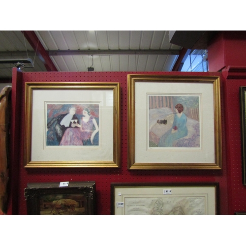 4113 - Two Barbara A Wood limited edition prints, lady seated by cat and couple with drinks, Nos. 343/975 a... 