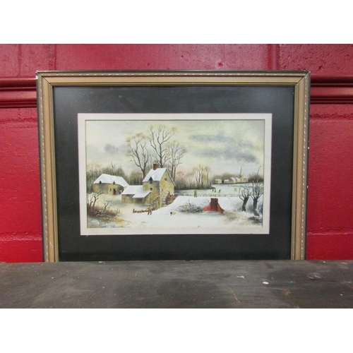 4128 - HARRY BESWICK (1855-1933): A watercolour of snowy scene with kids having a snowball fight, signed lo... 