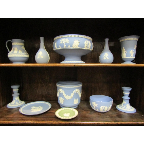 4129 - A selection of Wedgwood Jasperware items including jardiniere, bowl, candlesticks, jug etc. (11)