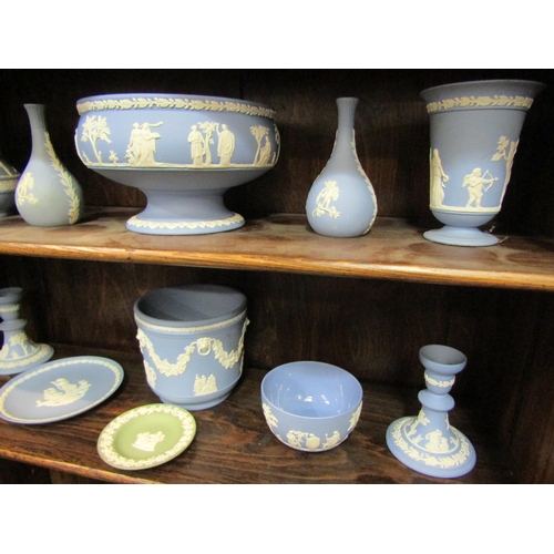 4129 - A selection of Wedgwood Jasperware items including jardiniere, bowl, candlesticks, jug etc. (11)