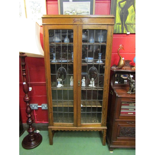 4132 - A 1920's oak full height bookcase with lead glazed doors, on square legs, 182cm tall x 87cm wide x 3... 