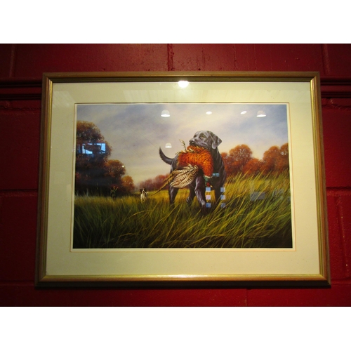 4157 - A Terence Macklin limited edition print of gun dogs with farmer, dog with pheasant in mouth, No. 18/... 