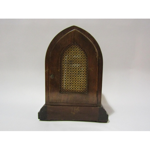 4190 - An Edwardian arch top inlaid mantel clock with silvered dial