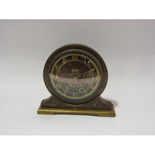 4205 - A Mid 20th Century Smiths chinoserie mantel clock, crack to face, 21cm tall