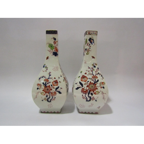 4208 - A pair of Burleigh Ware panel form vases, white ground Imari palette floral printed design, 33cm tal... 