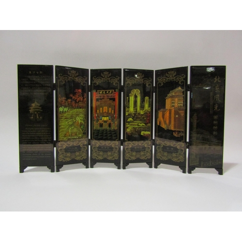 4232 - A Chinese Beijing scenery fold-up table top screen, 24cm x 47cm