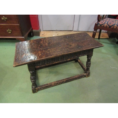 4236 - A reclaimed 18th Century and later oak plank-top coffee table, 45cm tall, 82cm long, 33cm deep