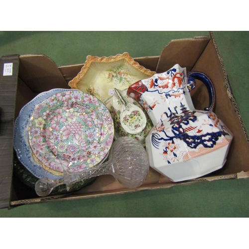 4254 - A box of mixed ceramics and glass including Mason's Ironstone large jug a/f