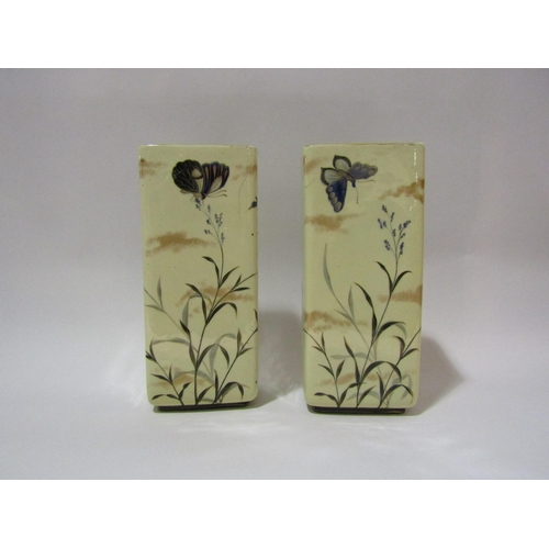 4259 - A pair of 20th Century Japanese ceramic vases decorated with sprawling flowers and butterfly, 24cm t... 