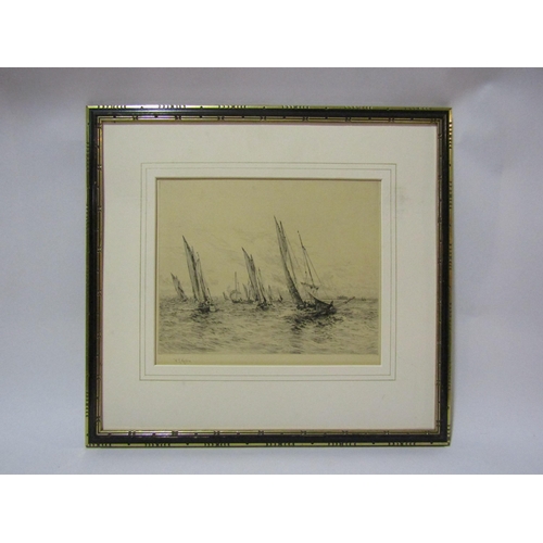 4282 - W L WYLLIE:  A pencil signed etching of sailing boats, possibly racing, framed.  19.5cm x 24.5cm ima... 