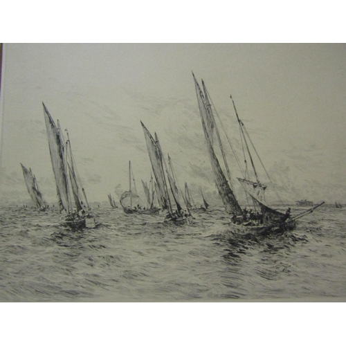 4282 - W L WYLLIE:  A pencil signed etching of sailing boats, possibly racing, framed.  19.5cm x 24.5cm ima... 