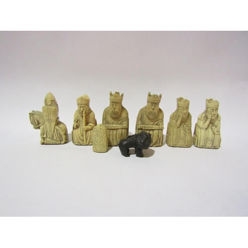 4314 - A resin figure of semi clad female on soapstone base 25cm tall, and Seven resin Chess pieces etc   (... 