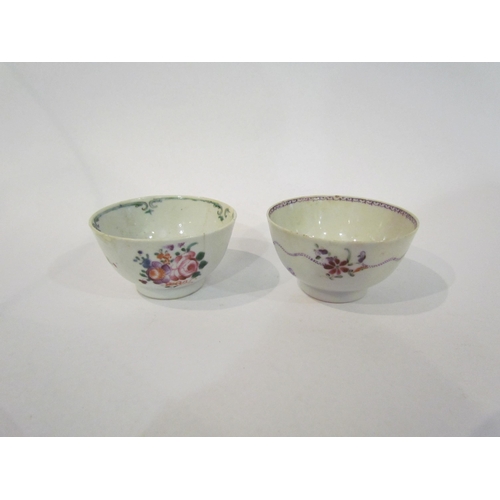 4340 - Two late 18th Century English tea bowls possibly New Hall one with hairline crack