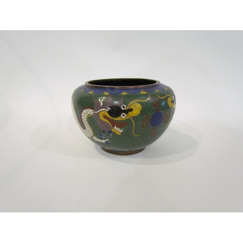 4347 - A cloisonné bowl depicting dragons chasing the pearl, 14cm diameter, 10cm tall