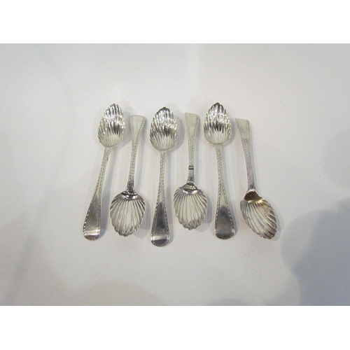 4357 - A set of six Newcastle silver spoons with feather edge, scalloped shell bowls dated 1827 maker proba... 