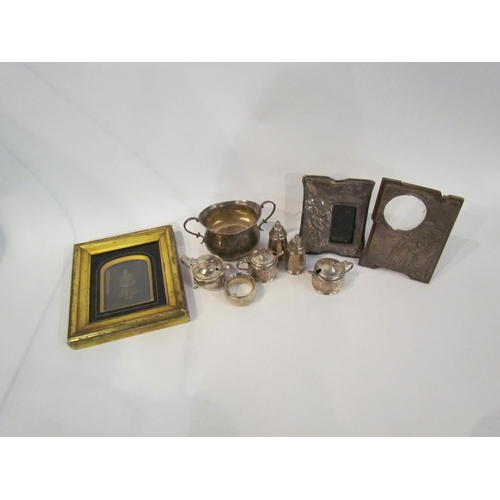 4359 - A quantity of silver cruets together with two silver photograph frames (a/f), a Victorian portrait p... 