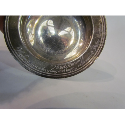 4360 - A silver ashtray monogramed J.M 1920 Oct 6th 1945, Sheffield & a silver dish engraved Hugh Dowell, W... 