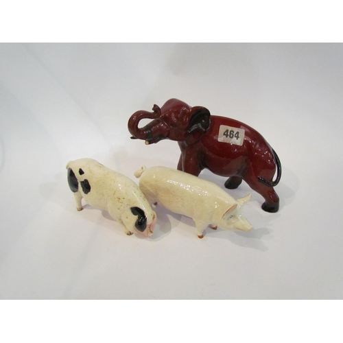 4365 - A Royal Doulton flambe elephant, tusk broken, trunk glued and two pigs including Beswick boar (3)