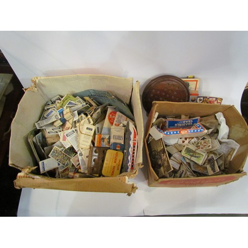 4427 - Two boxes of assorted cigarette and tea cards, Ideal Toys Evel Knieval Sky Cycle diecast toy (box po... 