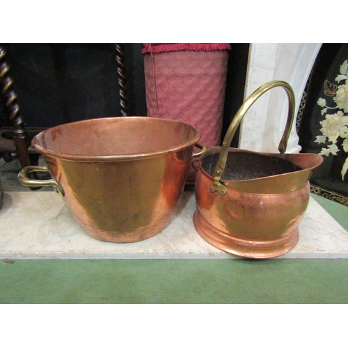 4164 - A copper twin handled log bucket together with a coal scuttle (2)