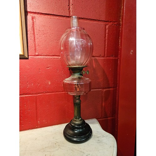 4177 - A Duplex oil lamp with pink shade and reservoir