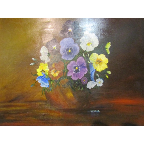 4397 - Three floral still life pictures including CHRISTINE GILES: Oil on board dated 1993, print of flower... 