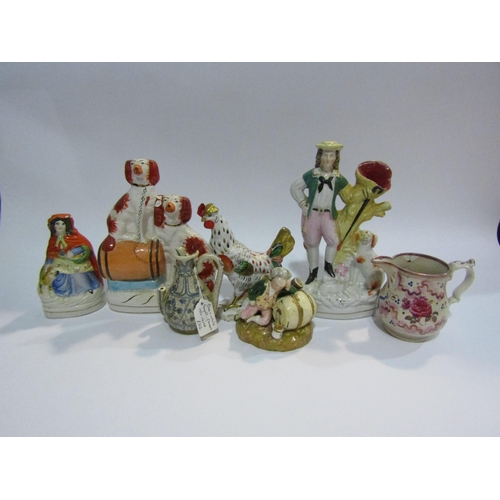 4399 - Mixed 19th Century ceramics including Staffordshire, lustre jug etc. All with damage (7)