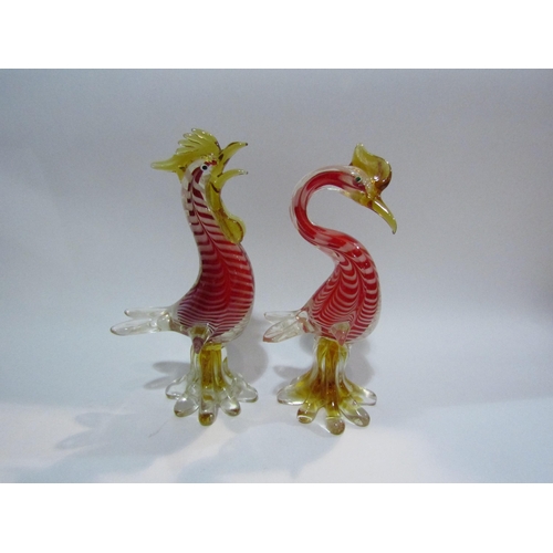 4400 - A pair of 1950's Murano glass figures, cockerel and hen, red, white, clear and amber colours. 31cm h... 