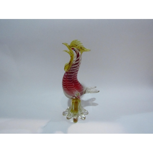 4400 - A pair of 1950's Murano glass figures, cockerel and hen, red, white, clear and amber colours. 31cm h... 