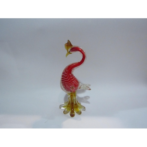 4400 - A pair of 1950's Murano glass figures, cockerel and hen, red, white, clear and amber colours. 31cm h... 