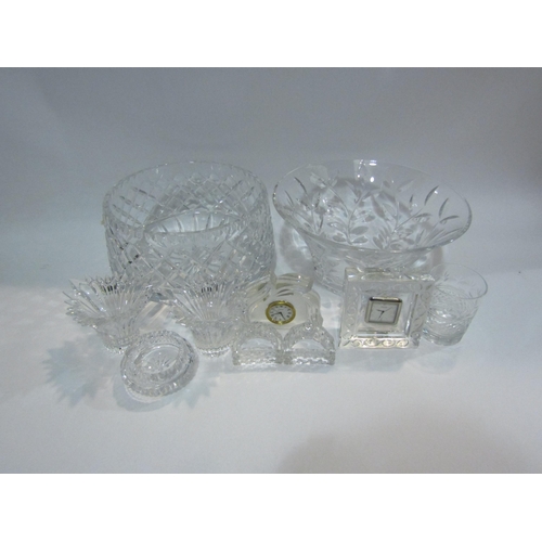 4410 - Two crystal glass trifle bowls, clocks and candlesticks etc.