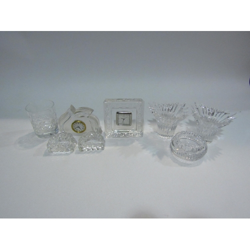 4410 - Two crystal glass trifle bowls, clocks and candlesticks etc.