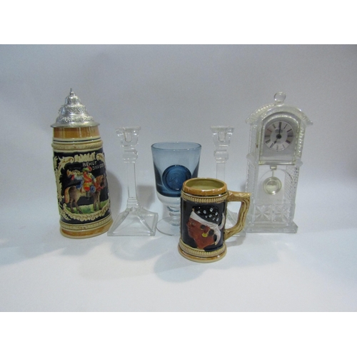 4411 - A crystal clock, goblet, steins and candlesticks (6)