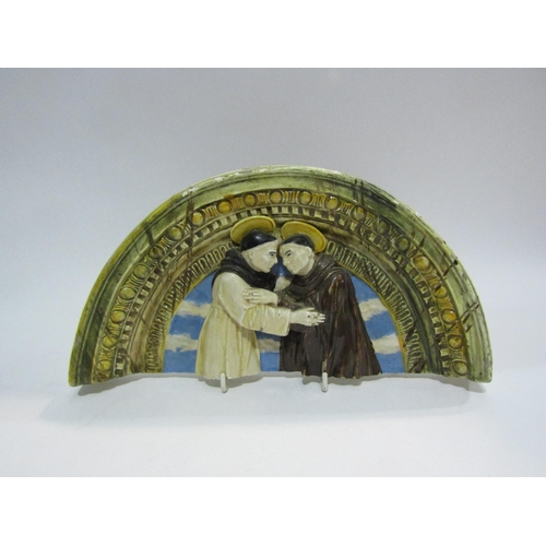 4412 - Two ceramic ecclesiastical wall hanging plaques one depicting Mary & baby Jesus, 23.5cm tall and 17.... 