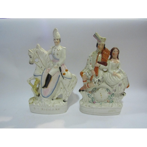 4422 - Three 19th Century Staffordshire flatback figures of varying heights including G. Bismark (a/f), 37c... 