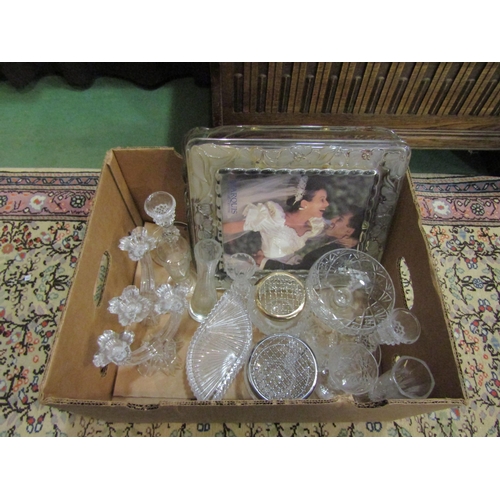 4433 - A box of mixed crystal glass including Waterford picture frame, vases, dishes, covered pots etc.   (... 