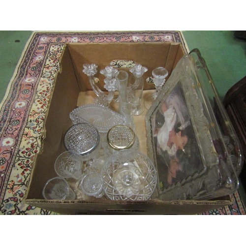 4433 - A box of mixed crystal glass including Waterford picture frame, vases, dishes, covered pots etc.   (... 