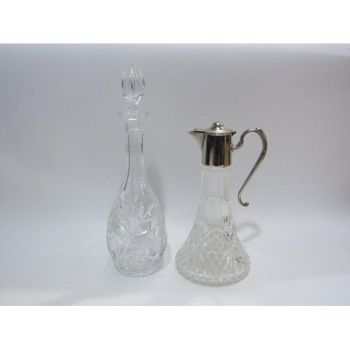 4458 - A cut glass baluster form decanter and a moulded and plated ewerm, various wine glasses including cr... 