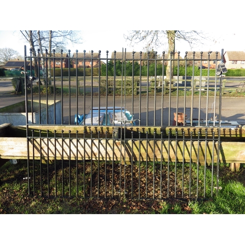 7031 - A pair of galvanised painted ball finial drive gates, approx 88