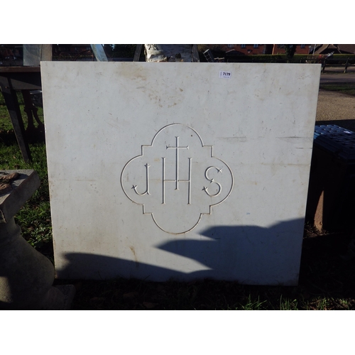 7179 - A marble panel from a French church with religious lettering to centre, 36