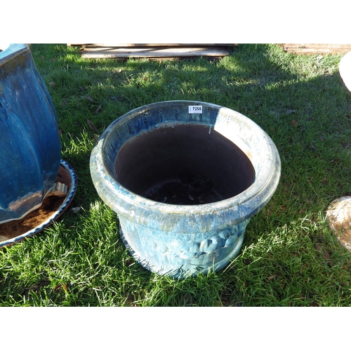 7250 - A blue glazed round planter, 12