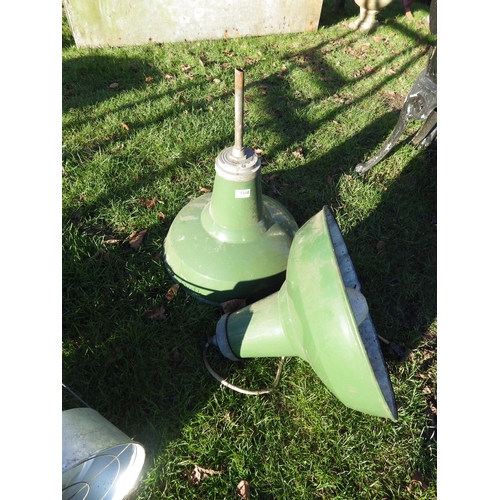 7310 - Two green enamel light shades  (E)  £20-30