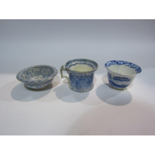 4131 - A Victorian Staffordshire cottage money box and six pieces of Victorian blue and white pottery inclu... 